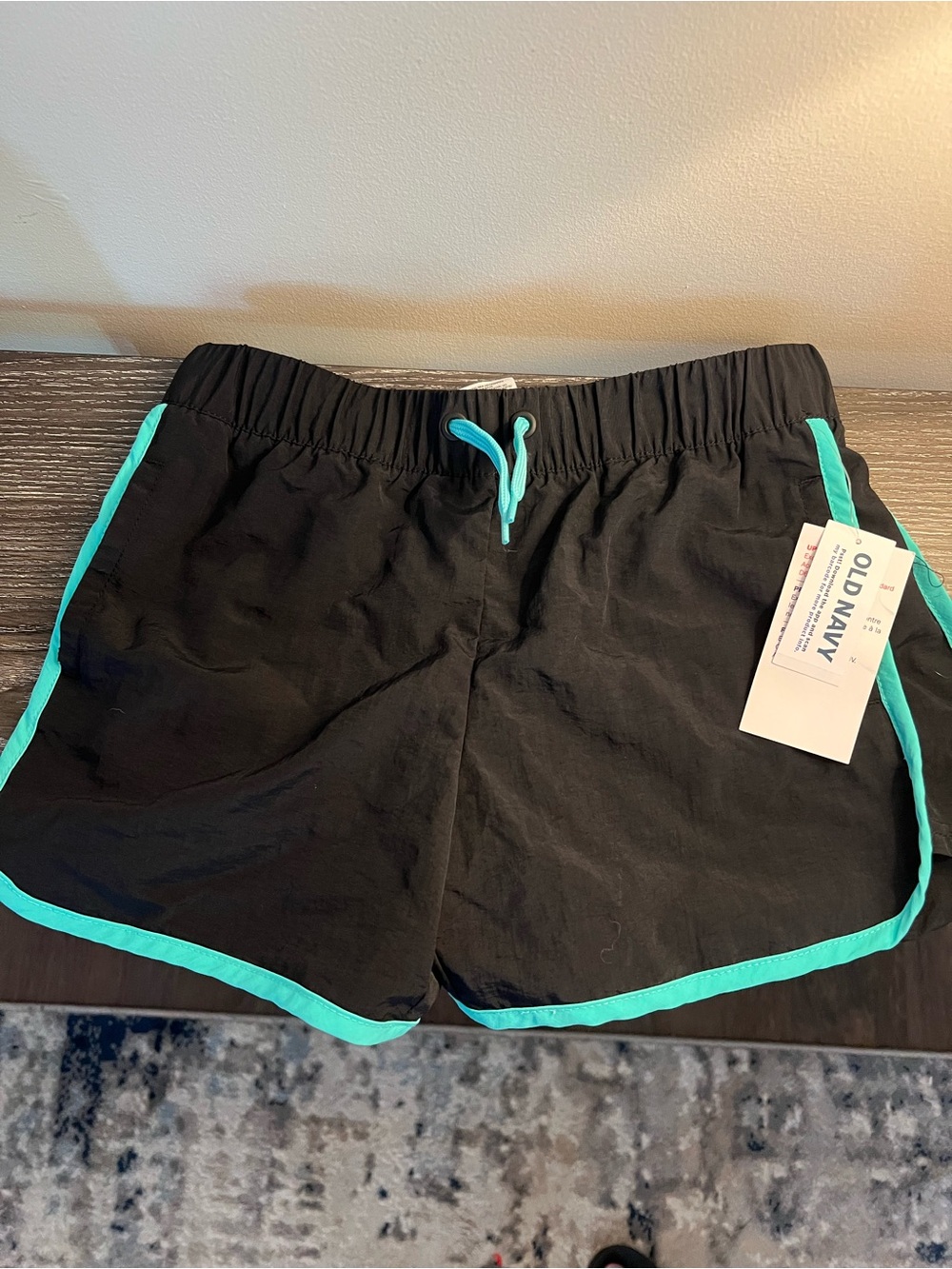Old Navy Girls Black Athletic Swim Shorts with Teal Trim NWT Size 8